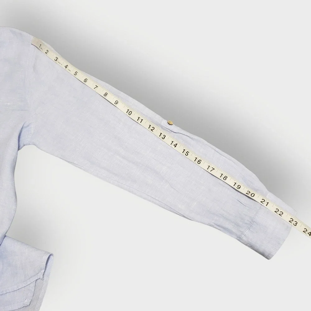 Sigrid Olsen Womens Blue 100% Linen Henley Tunic Shirt Roll Tab Sleeve Small - Picture 9 of 11